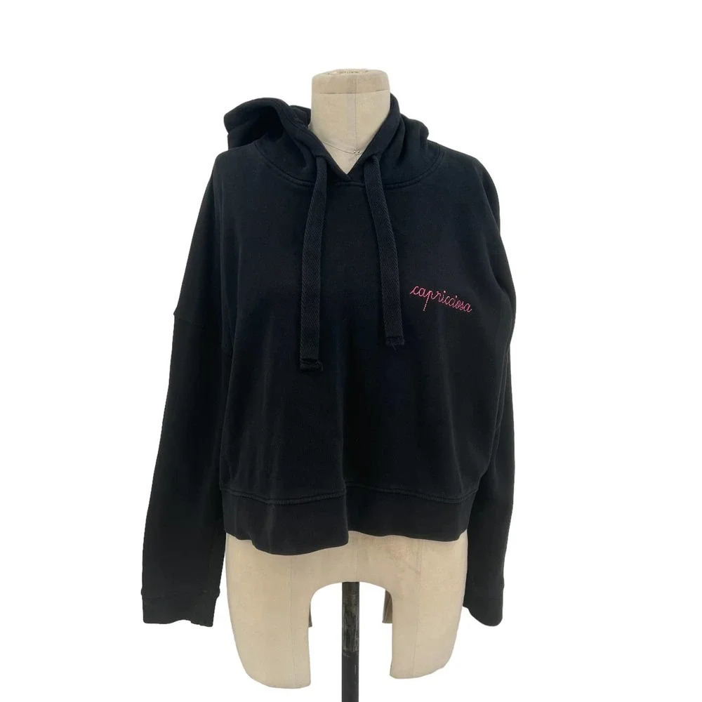 Maison Labiche Paris Capricciosa Black Cropped Hoodie Sweatshirt Size Medium